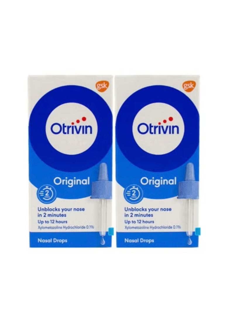 Pack Of 2 Otrivin Original 0.1% Adult Nasal Spray For Blocked Nose 10ml